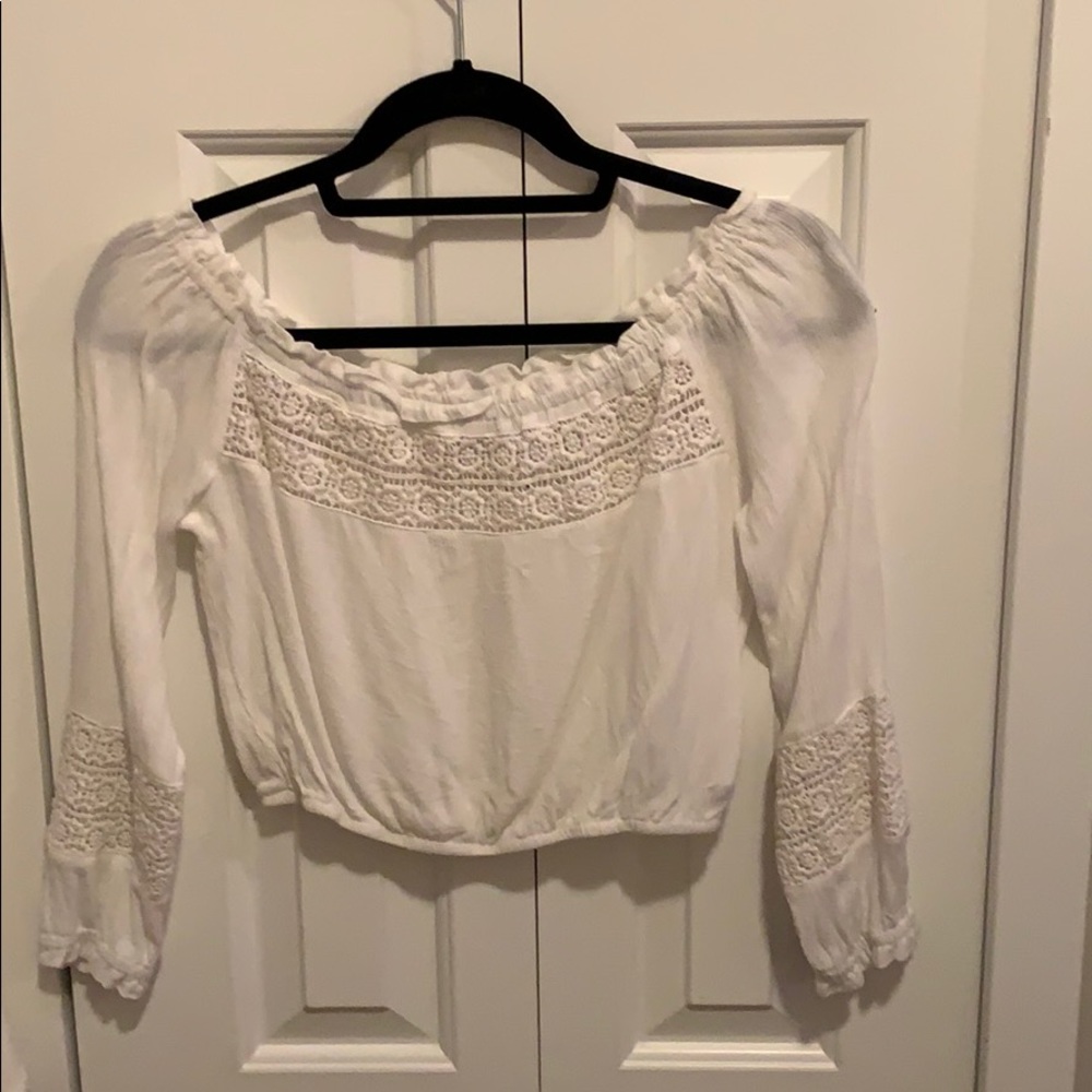 forever 21 white off the shoulder crop top. size s